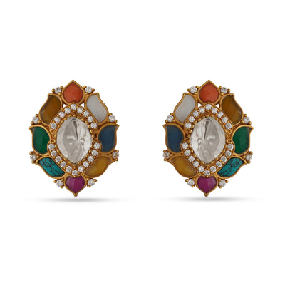 Gul-e-Rana - Navratna stud earrings