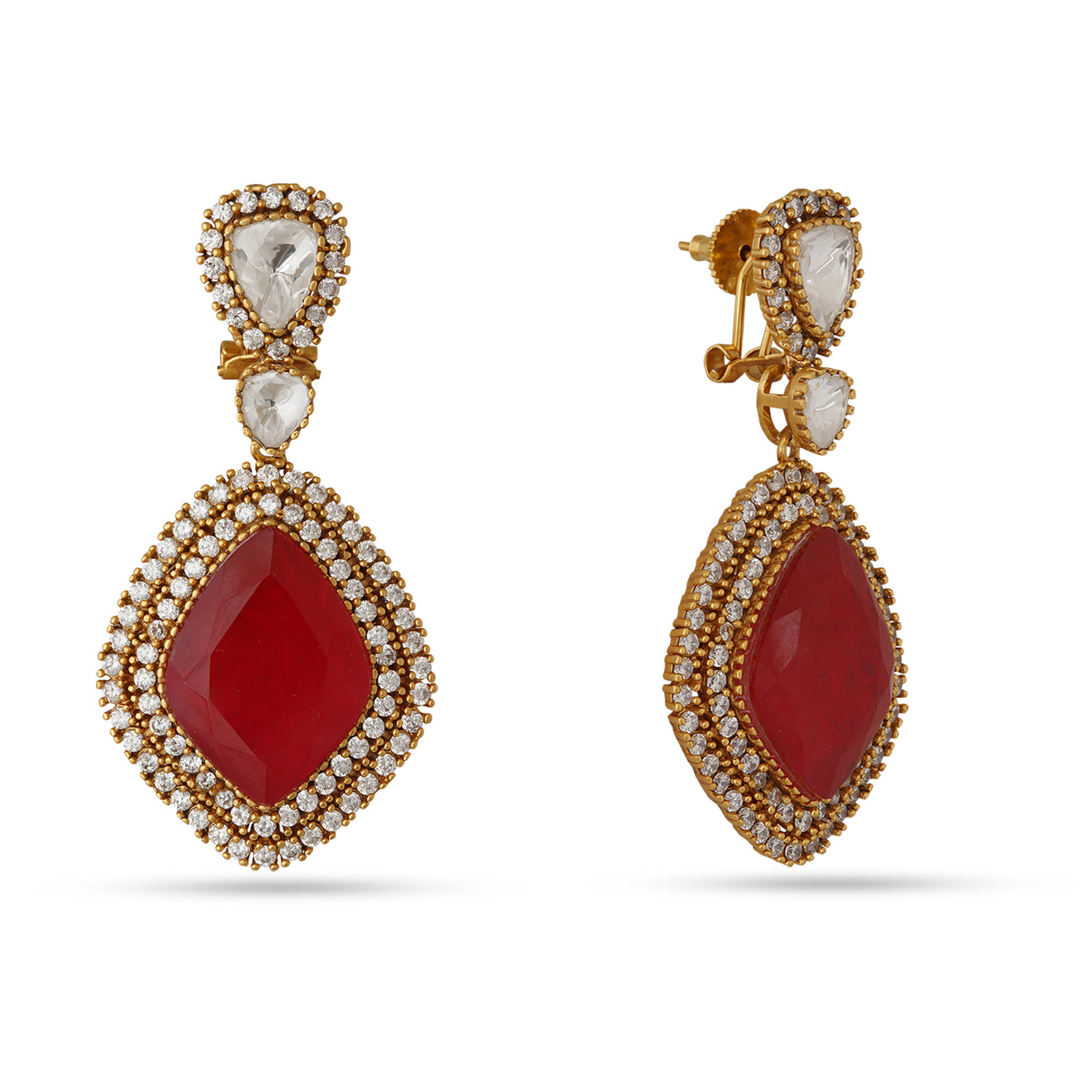 Hadeeqah - Red stone and polki earrings
