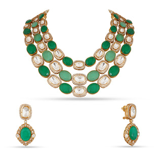 Deeba - Polki & Green Stone Necklace Set