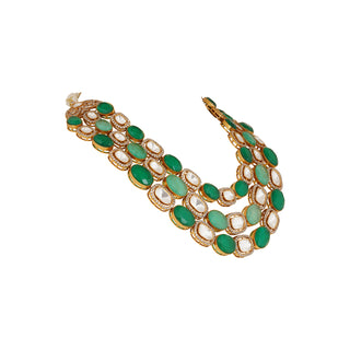 Deeba - Polki & Green Stone Necklace Set