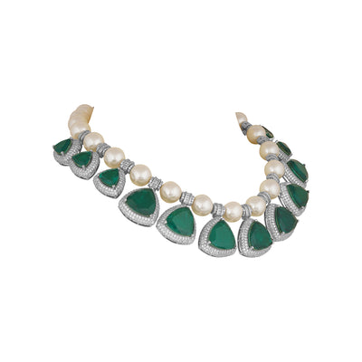 Burdah - Pearl & Green Doublet Necklace