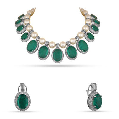 Busayrah - Pearl & Green Doublet Necklace