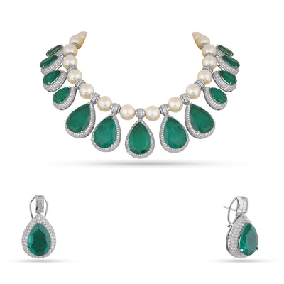 Bushrah - Pearl & Green Doublet Necklace