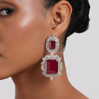 Louise - Ruby Like Stone & CZ Earrings