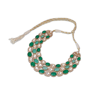 Deeba - Polki & Green Stone Necklace Set