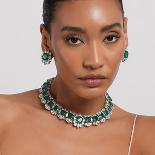 Basaaria - Green doublet Stone Necklace Set