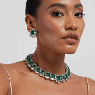 Basaaria - Green doublet Stone Necklace Set