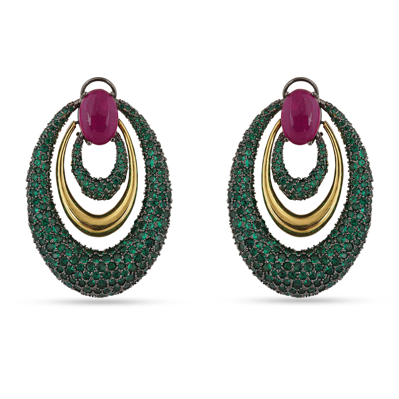 Hooriya - Pink and Green Stone Earrings