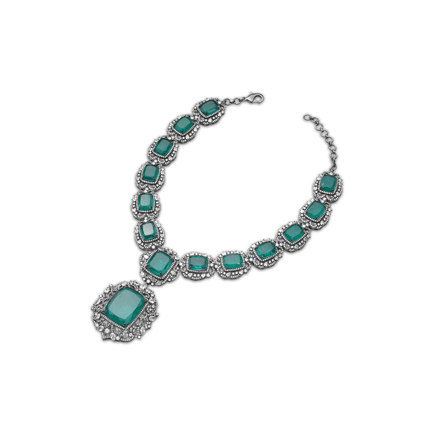 Hameeda - Green Doublet Stones Necklace Set