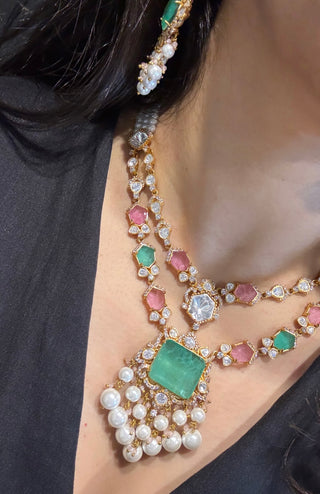 Roshni - Polki Mint & Pink Doublet Necklace