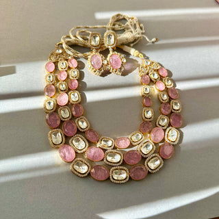 Deeba - Polki & Pink Stone Necklace Set