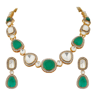 Raaya - Polki and Emerald Green Stone Necklace Set