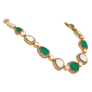 Raaya - Polki and Emerald Green Stone Necklace Set