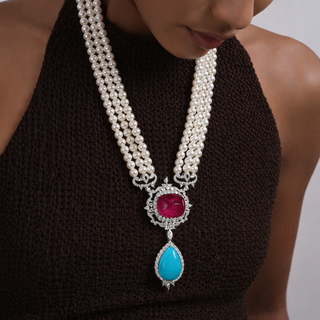Aighar - Rubellite & Turquoise Long Necklace