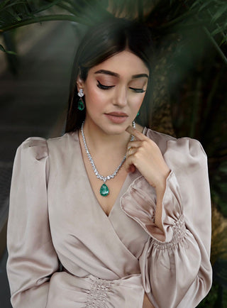 Zyva - Cubic Zirconia Green Stone Necklace Set