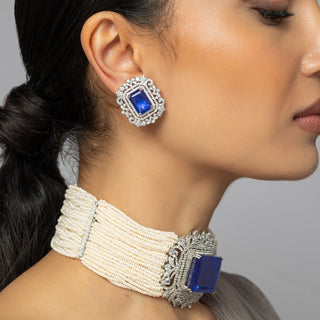 Elyanna-  Blue Doublet Stone & Pearl Choker Set