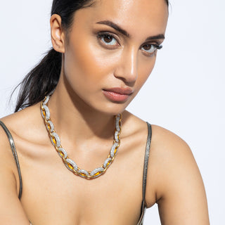 Fakhra - Zircon and gold link chain necklace