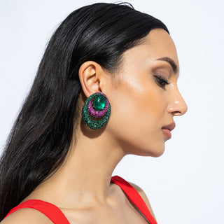 Ishaal - Green & Pink earrings