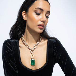 Adrena - Dark Green Pendant Chain Necklace