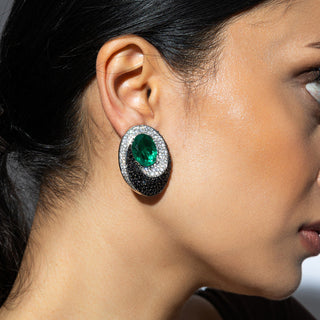 Izdihar - Black CZ & Green Centre Earrings