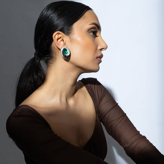 Izdihar - Black CZ & Green Centre Earrings