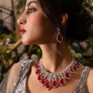 Afroza - Cubic Zirconia Emerald Green Tear Drop Necklace Set