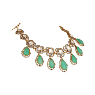 Firdaus - Kundan Stone Light Green Necklace Set