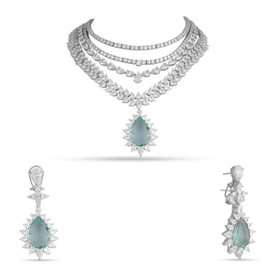 Ashalina - Layered CZ Aqua Blue Stone Necklace Set