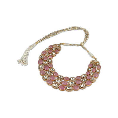 Deeba - Polki & Pink Stone Necklace Set