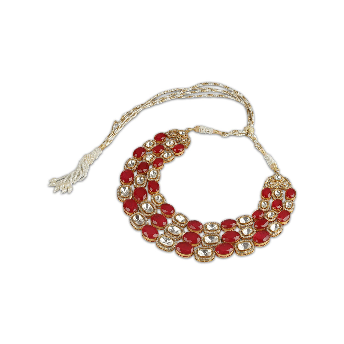Deeba - Polki & Red Stone Necklace Set