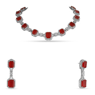 Inga - Red Doublet Stone & CZ Necklace Set