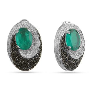 Izdihar - Black CZ & Green Centre Earrings