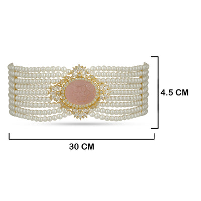 Angelica - Pink Carved Doublet & Pearl Choker