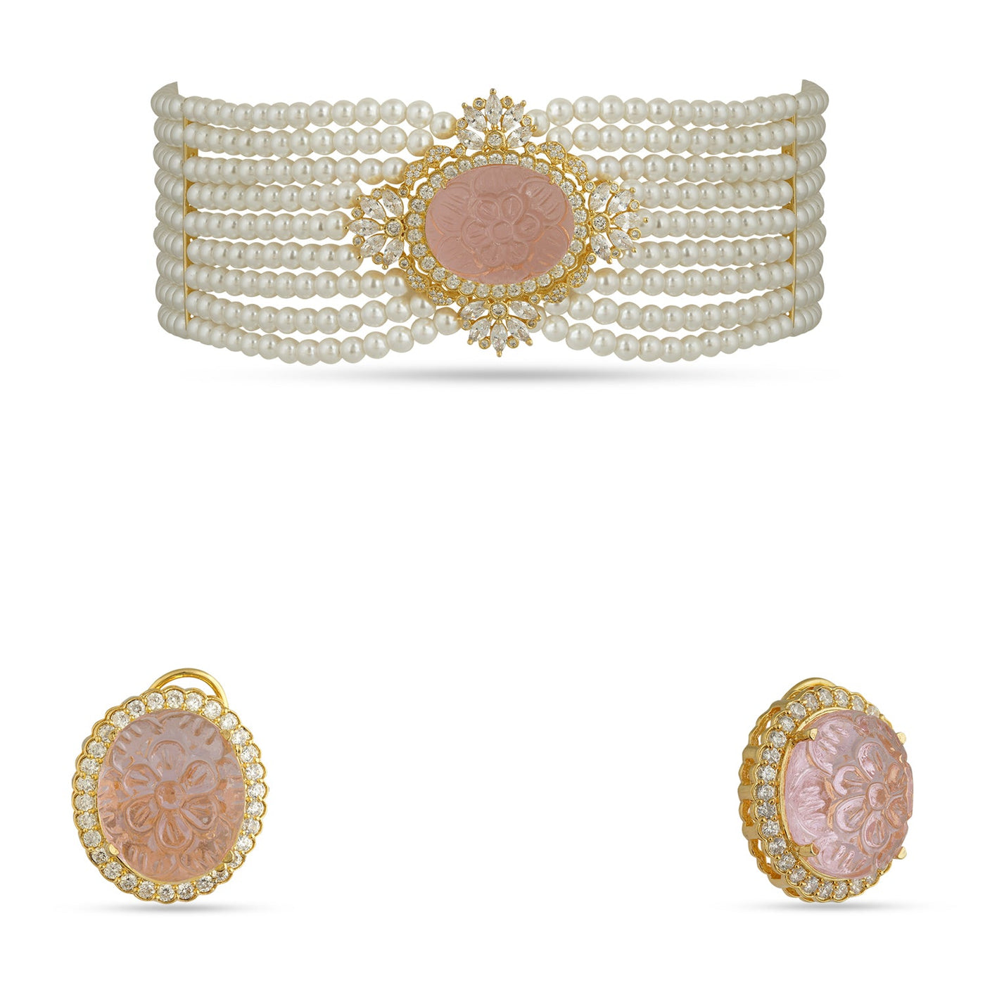 Angelica - Pink Carved Doublet & Pearl Choker