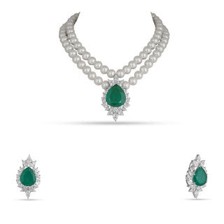 Kaheesha - Pearl & Green Doublet Necklace Set