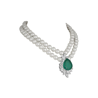 Kaheesha - Pearl & Green Doublet Necklace Set