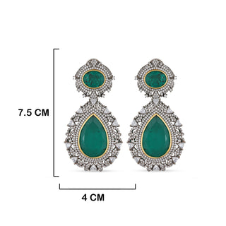 Emerald Green Stone Black CZ Dangle Earrings