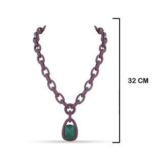 Emerald Green Stone Red Chain CZ Necklace with measurements in cm. 32cm.