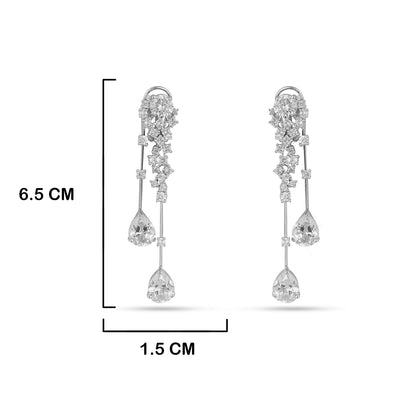  CZ Diamond Dangle Earrings with measurements in cm. 6.5cm by 1.5cm.