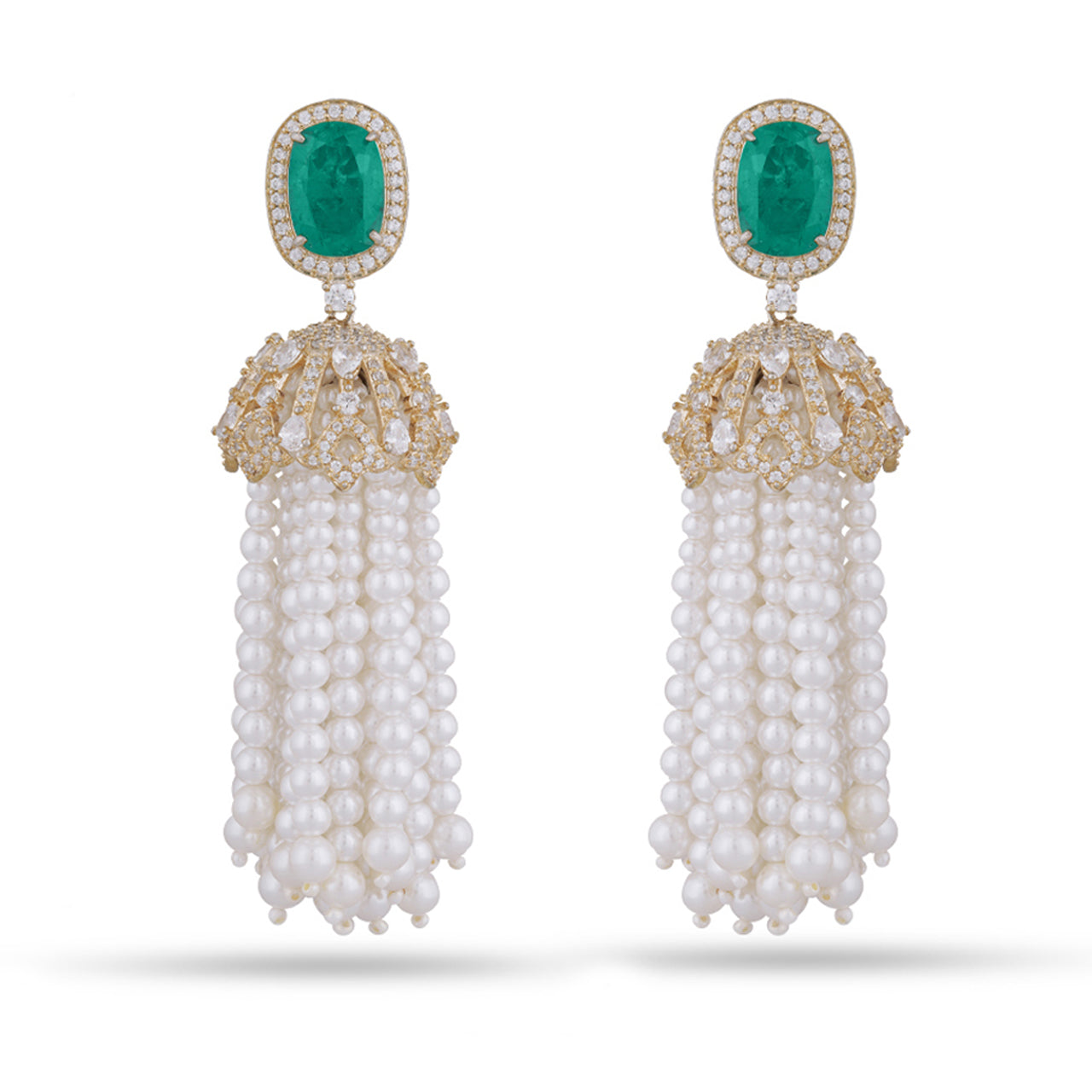 Afsheen - Green Doublet & CZ Jhumki earrings