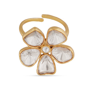 White Flower Shaped Kundan Ring