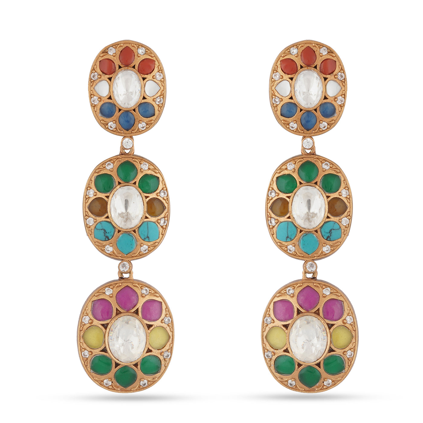 Multi-Colour Stoned Dangle Earrings