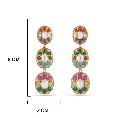Multi-Colour Stoned Dangle Earrings with Measurements in cm