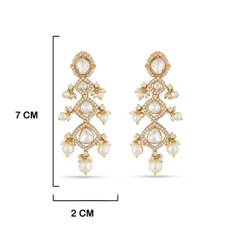 Polki and Pearl Dangle Earrings with measurements in cm. 7cm by 2cm