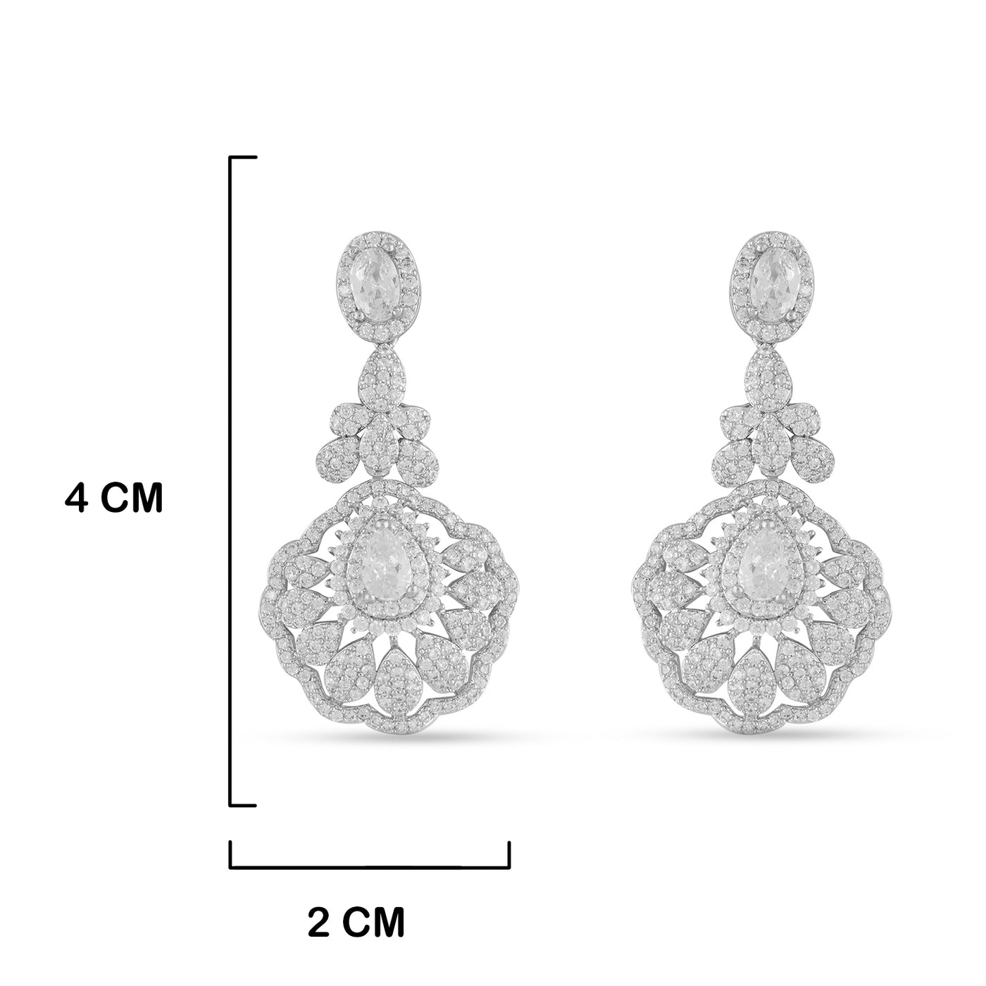 Cubic Zirconia Earrings with measurements in cm