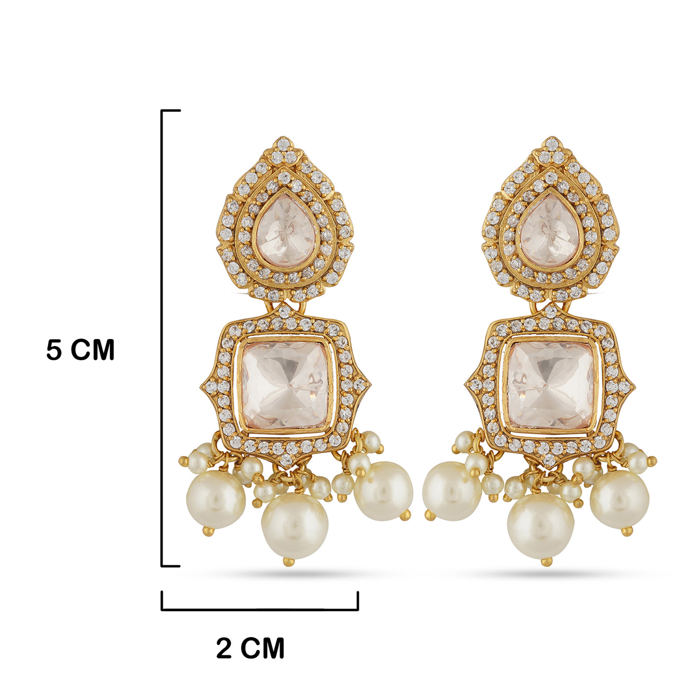 Polki and Kundan Earrings with measurements in cm. 5cm by 2cm.