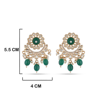 Green Stone Beaded Kundan Earrings with Measurements