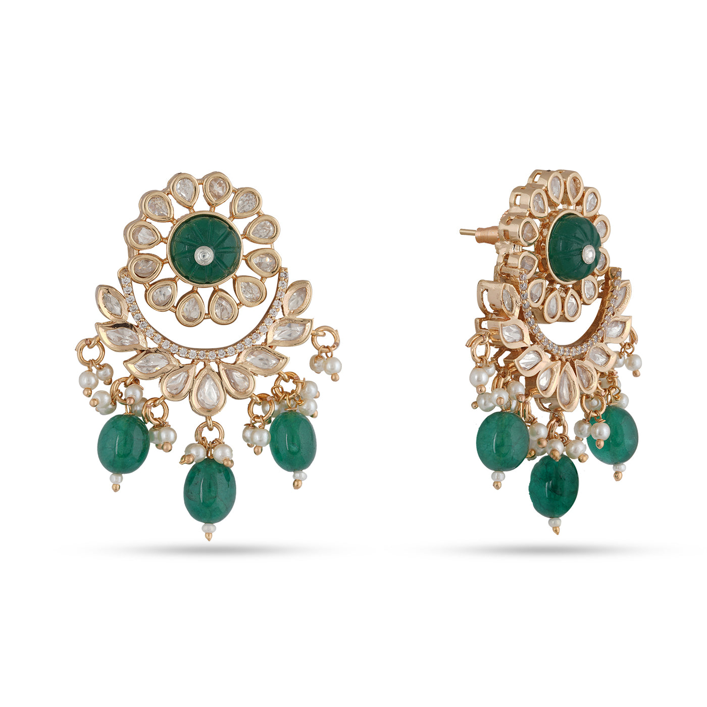 Green Stone Beaded Kundan Earrings 