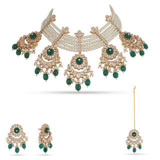 Green Stone Beaded Kundan Necklace Set