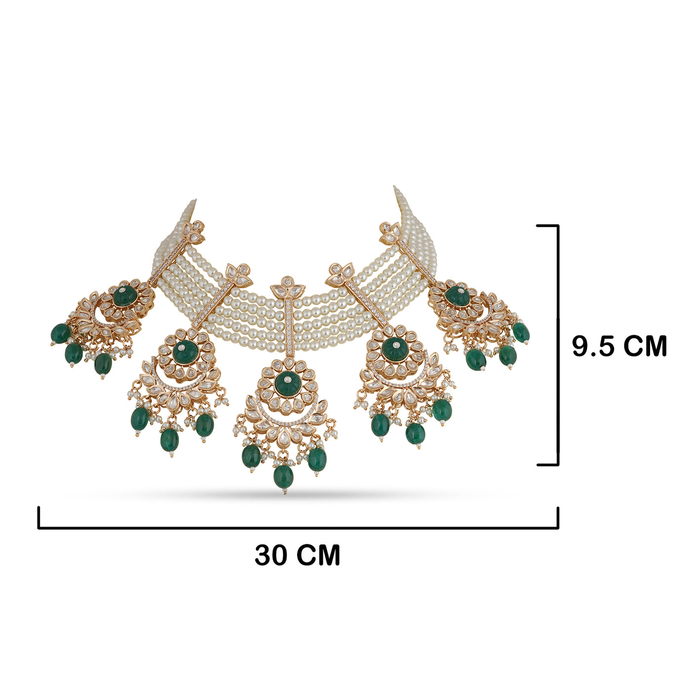 Green Stone Beaded Kundan Necklace with Measurements in cm